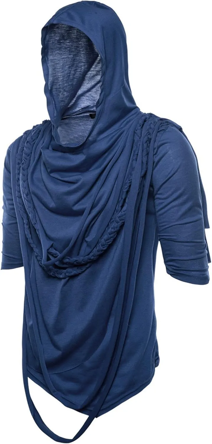 Men's Asymmetric Pile Heap Collar Tshirts Irregular Hem Pullover Hip Hop Tee Top Hipster Hoodie