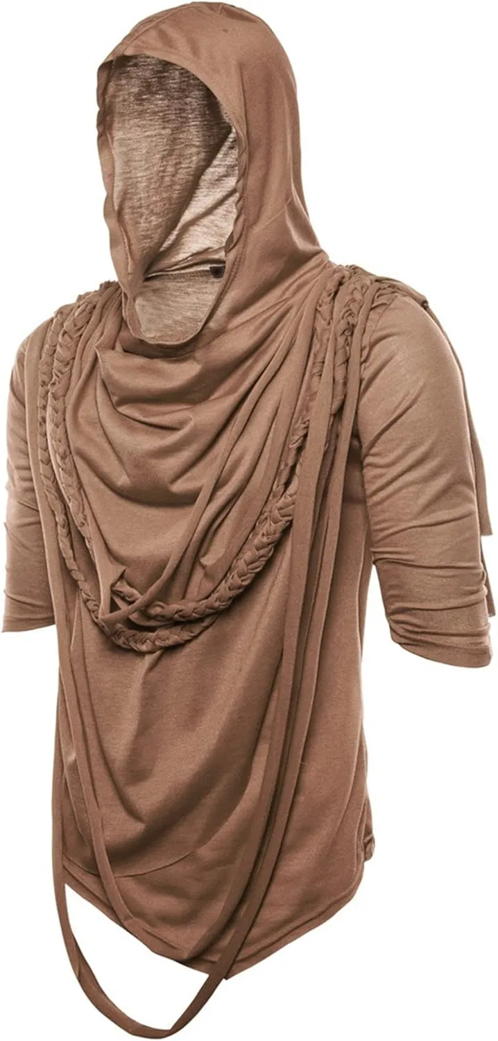 Men's Asymmetric Pile Heap Collar Tshirts Irregular Hem Pullover Hip Hop Tee Top Hipster Hoodie
