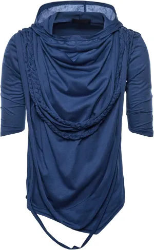 Men's Asymmetric Pile Heap Collar Tshirts Irregular Hem Pullover Hip Hop Tee Top Hipster Hoodie