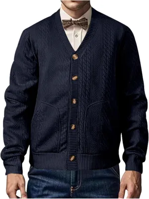 Mens Cardigan Sweater Casual Long Sleeve Button Down Sweaters Knitted V Neck Tops Fashion Solid Color Warm Coat