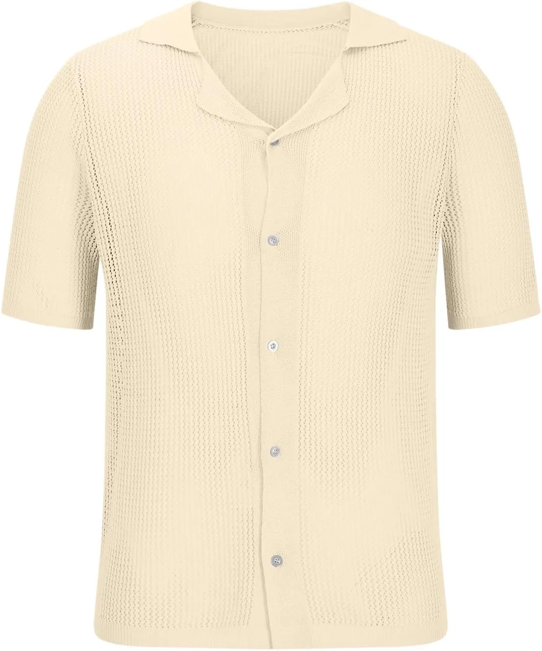 Mens Crochet Shirt Hallow Out Tshirts Summer Beach Tops Button Down Cardigans Muscle T Shirts See Through Tees Blouse