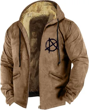 Mens Flag Print Jacket Fuzzy Sherpa Long Sleeve Fleece Zip Up Outdoor Thick Varsity Coat M-7XL