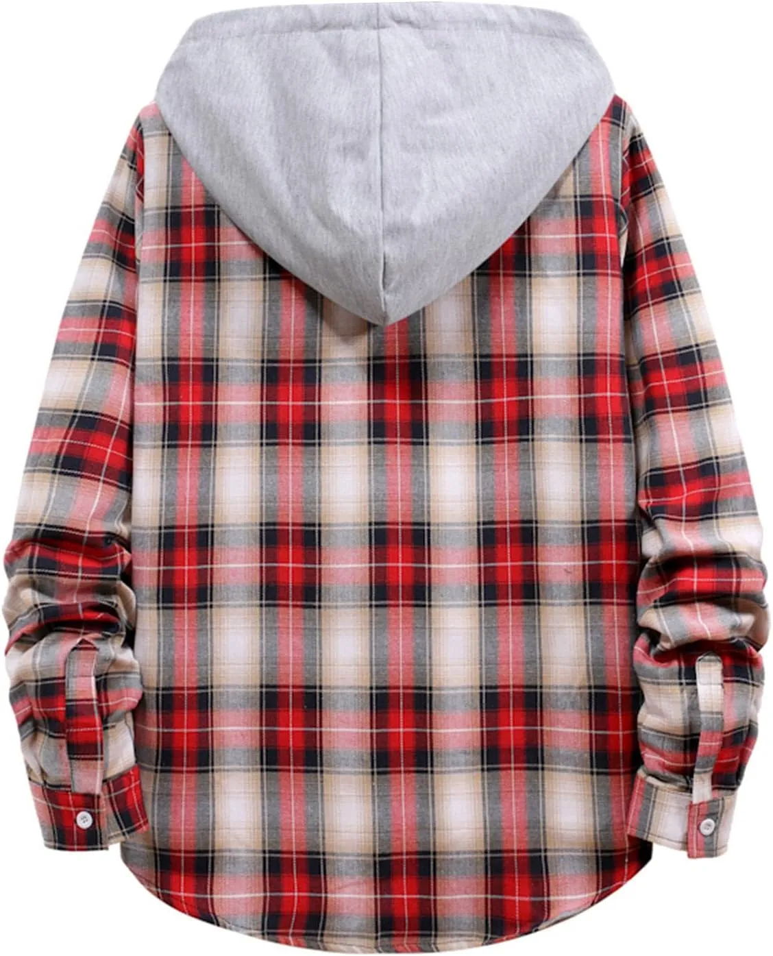 Men's Hooded Shirts Jackets Flannel Collar Long Sleeve Shirt Blouse Quilted Lined Flannel Shirt Jacket for Men Fall