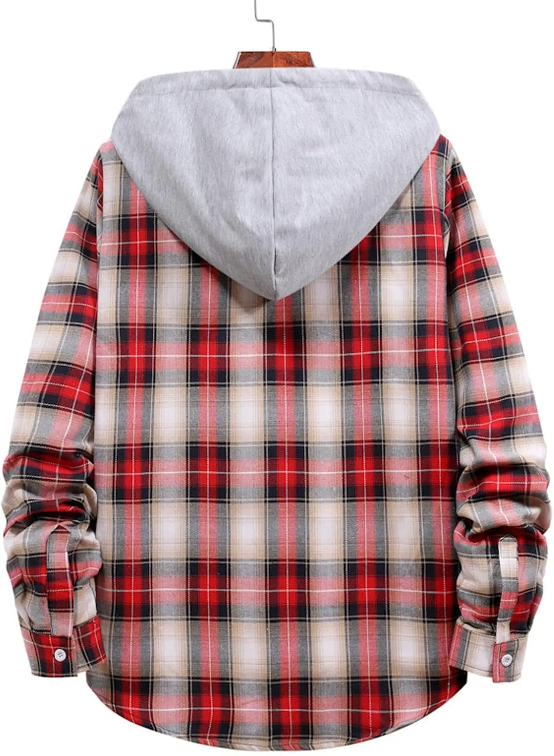 Men's Hooded Shirts Jackets Flannel Collar Long Sleeve Shirt Blouse Quilted Lined Flannel Shirt Jacket for Men Fall