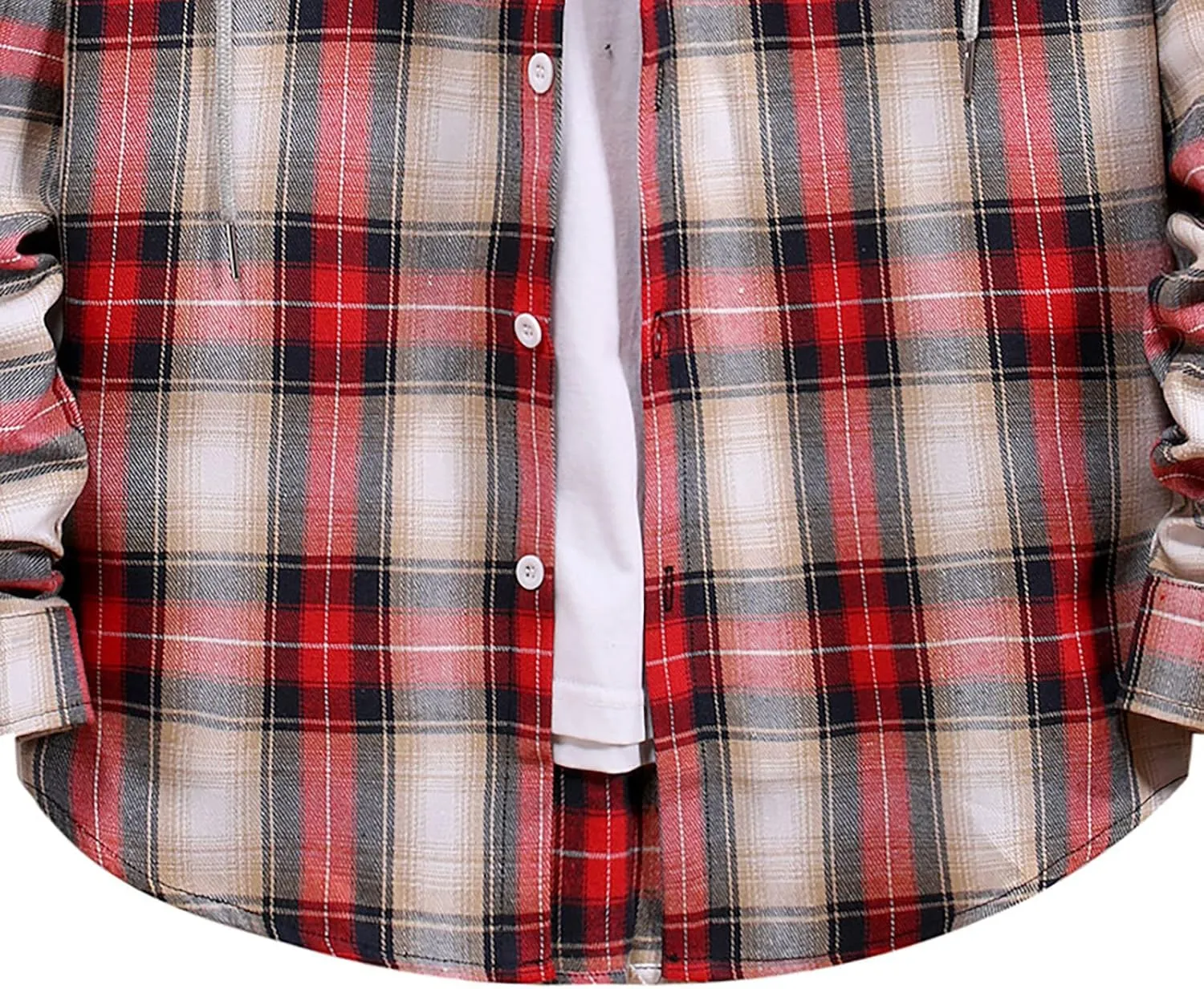 Men's Hooded Shirts Jackets Flannel Collar Long Sleeve Shirt Blouse Quilted Lined Flannel Shirt Jacket for Men Fall