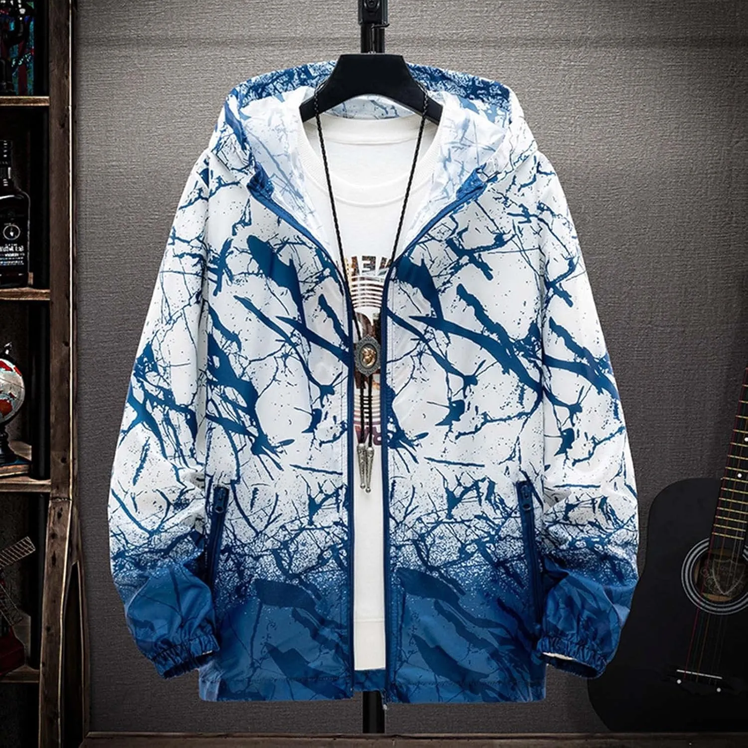 Men's Hoodie Jacket Thin Lightweight Rain Jacket Windproof Fall Casual UV Sun Protection Travel Sportswear