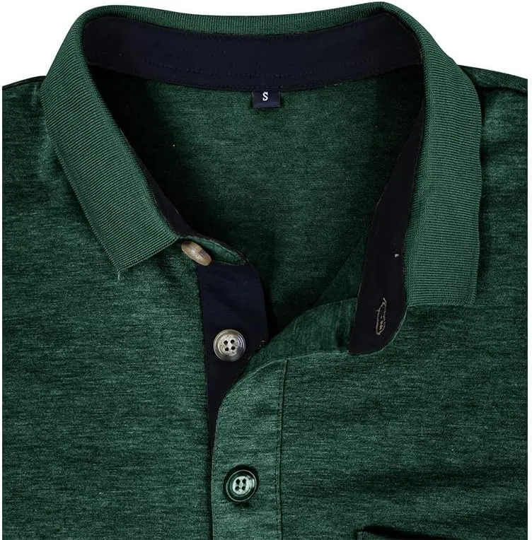 Mens Long Sleeve Polo Shirts Classic Button Down Golf Shirt Fashion Casual Moisture Wicking Shirts with Pocket