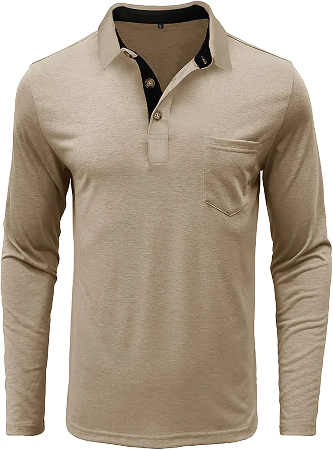 Mens Long Sleeve Polo Shirts Classic Button Down Golf Shirt Fashion Casual Moisture Wicking Shirts with Pocket