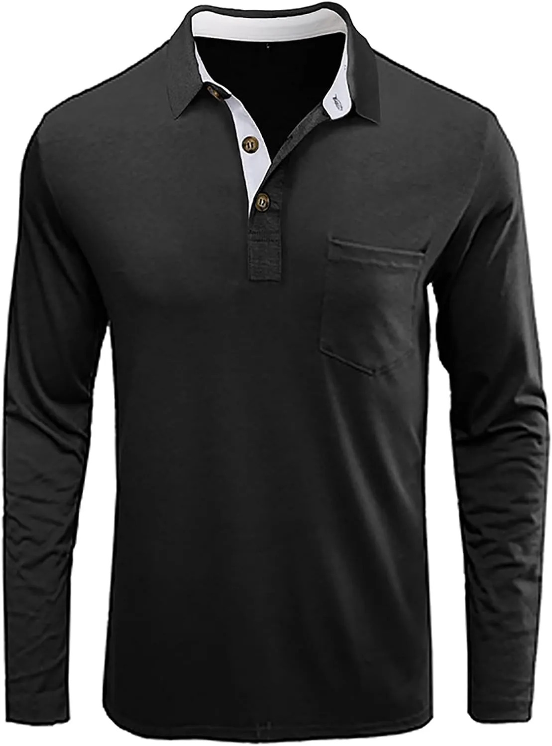 Mens Long Sleeve Polo Shirts Classic Button Down Golf Shirt Fashion Casual Moisture Wicking Shirts with Pocket