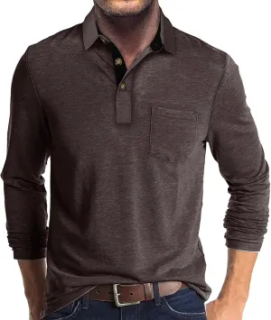 Mens Long Sleeve Polo Shirts Classic Button Down Golf Shirt Fashion Casual Moisture Wicking Shirts with Pocket