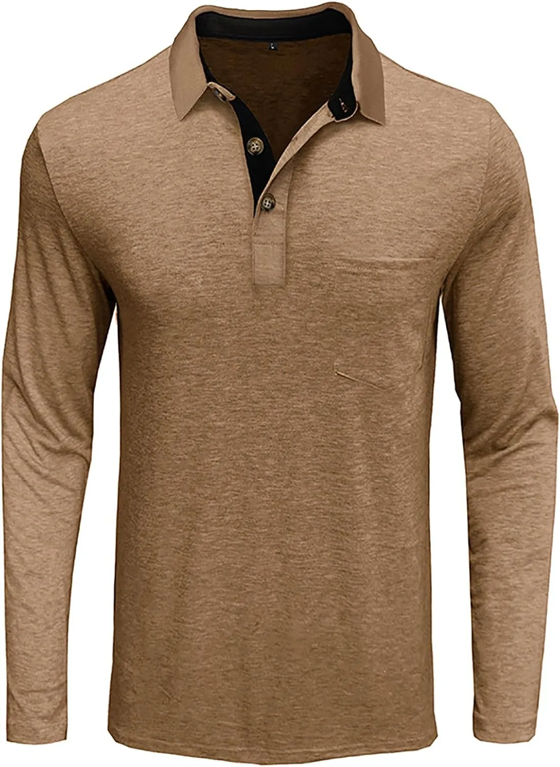 Mens Long Sleeve Polo Shirts Classic Button Down Golf Shirt Fashion Casual Moisture Wicking Shirts with Pocket