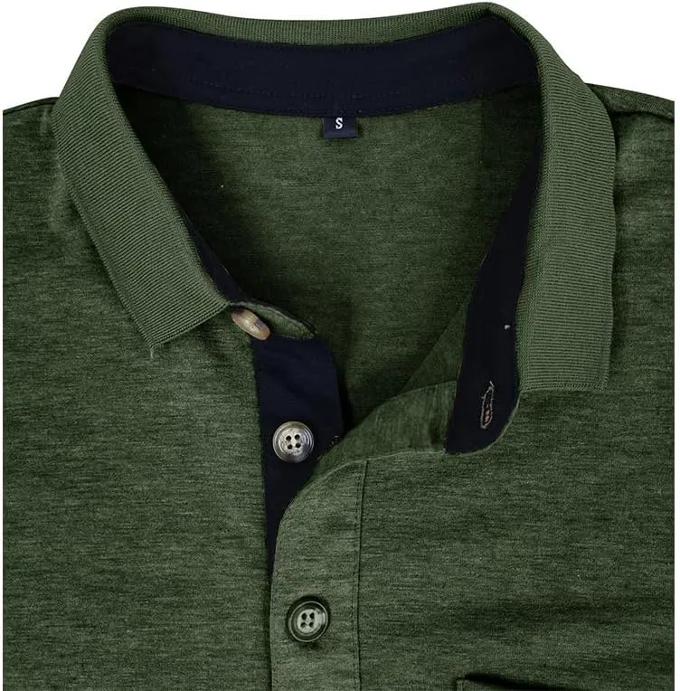 Mens Long Sleeve Polo Shirts Classic Button Down Golf Shirt Fashion Casual Moisture Wicking Shirts with Pocket