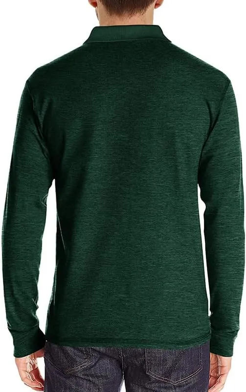 Mens Long Sleeve Polo Shirts Classic Button Down Golf Shirt Fashion Casual Moisture Wicking Shirts with Pocket
