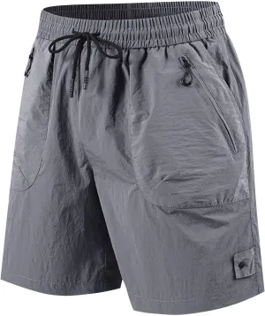Men's Quick-Dry Workout Shorts Plus Size Fashion Solid Color Lace up Elastic Waist Running Sweatpant Loose Comfy