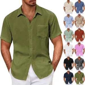 Mens Resort Wear 2025 Breathable Button Down Short Sleeve Shirt Regular Fit Formal with Pocket Summer Casual
