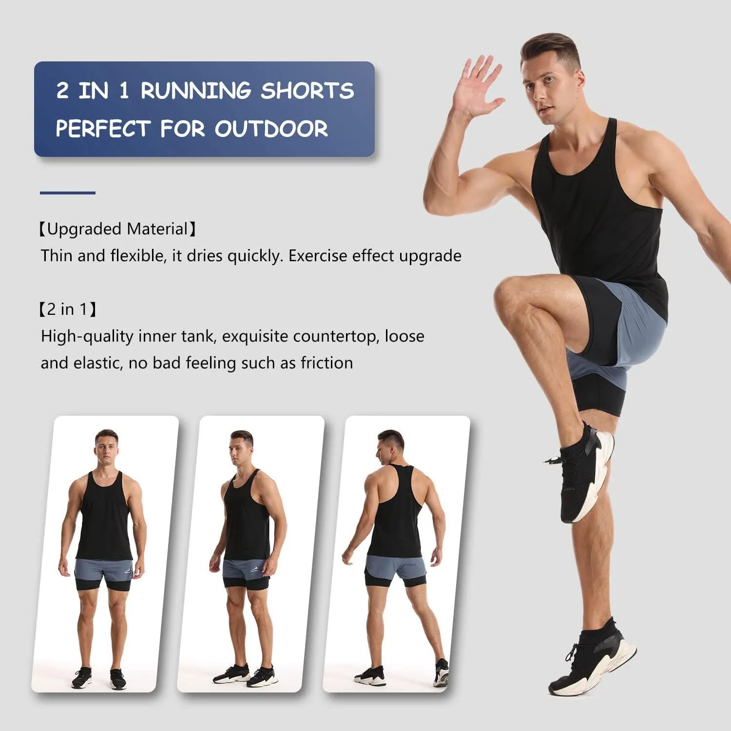 Men's Running Shorts 2 in 1 Sports Shorts Outdoor Marathon Hiking Training Shorts