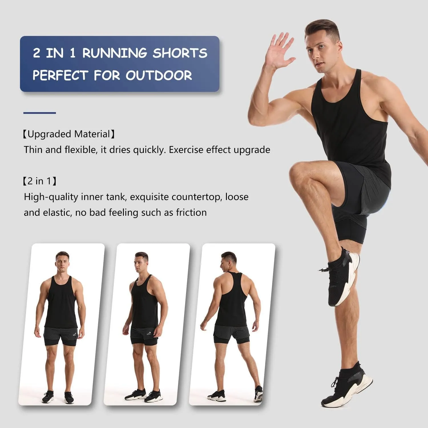 Men's Running Shorts 2 in 1 Sports Shorts Outdoor Marathon Hiking Training Shorts