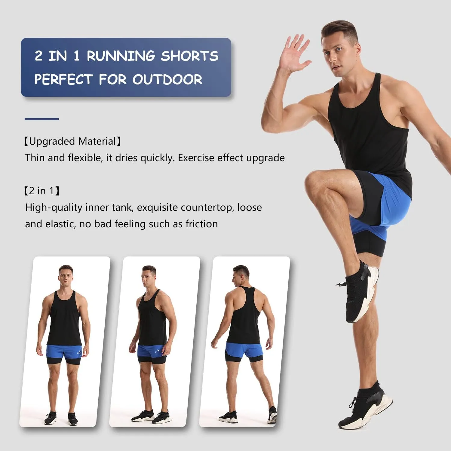 Men's Running Shorts 2 in 1 Sports Shorts Outdoor Marathon Hiking Training Shorts