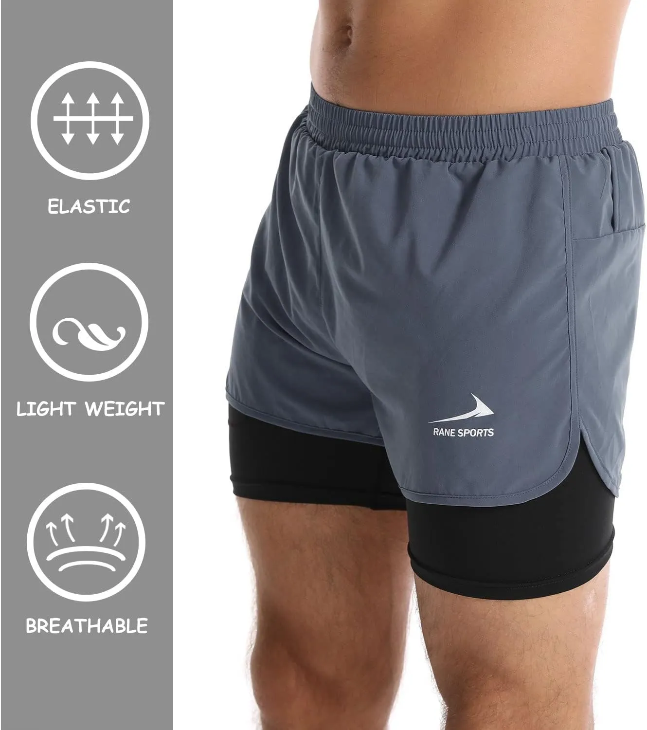 Men's Running Shorts 2 in 1 Sports Shorts Outdoor Marathon Hiking Training Shorts
