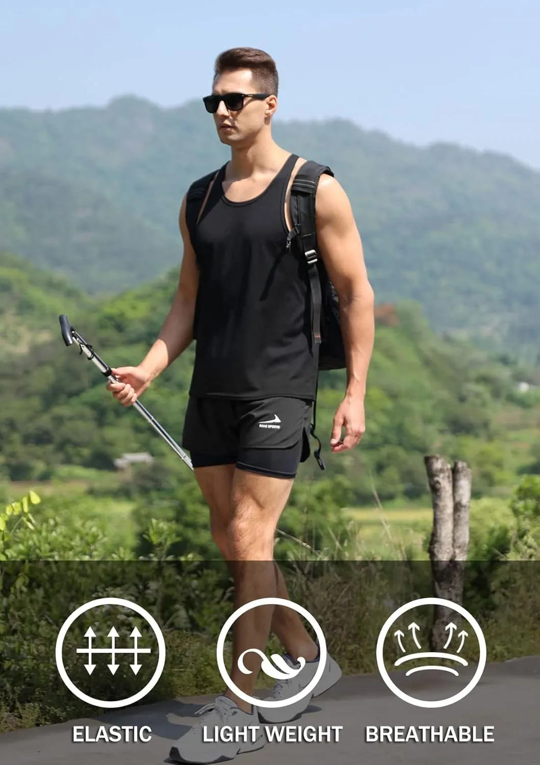 Men's Running Shorts 2 in 1 Sports Shorts Outdoor Marathon Hiking Training Shorts