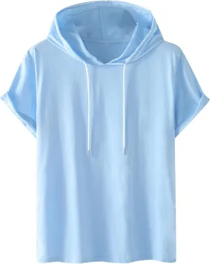 Men's Short Sleeve Hoodie Muscle Fit Sweatshirt Top Athletic Hooded T-Shirts for Men Drawstring Cool Hooded Tee