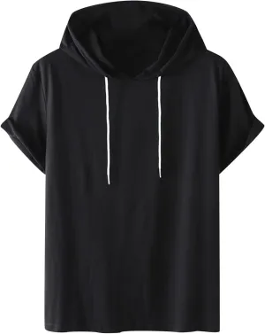 Men's Short Sleeve Hoodie Muscle Fit Sweatshirt Top Athletic Hooded T-Shirts for Men Drawstring Cool Hooded Tee