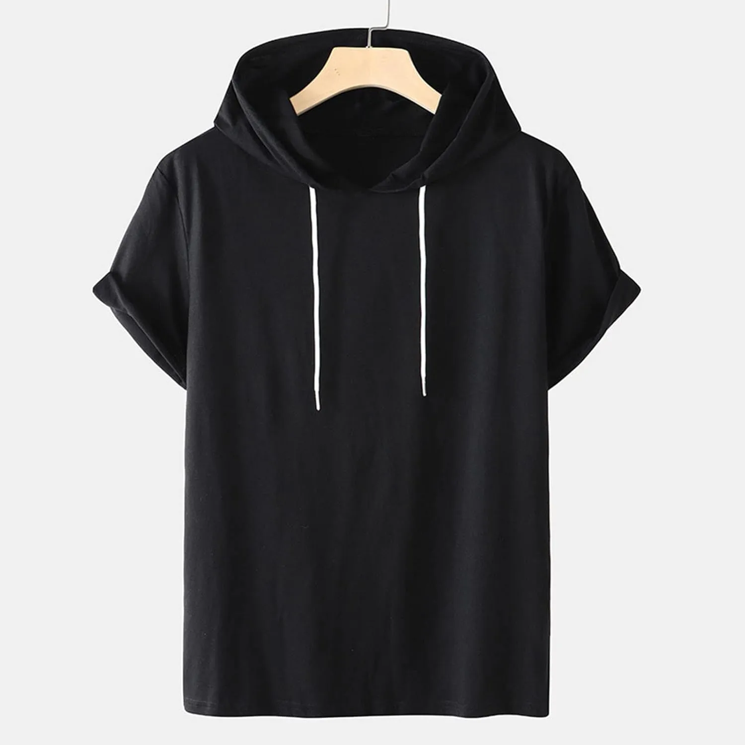 Men's Short Sleeve Hoodie Muscle Fit Sweatshirt Top Athletic Hooded T-Shirts for Men Drawstring Cool Hooded Tee