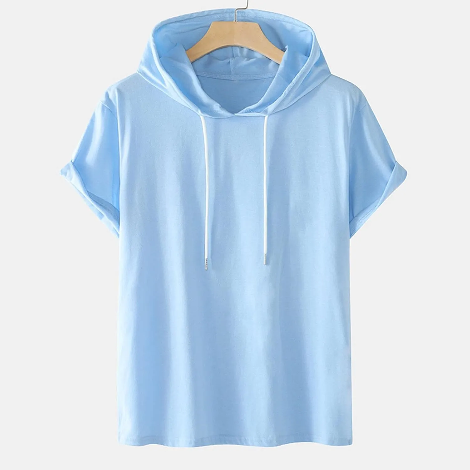 Men's Short Sleeve Hoodie Muscle Fit Sweatshirt Top Athletic Hooded T-Shirts for Men Drawstring Cool Hooded Tee