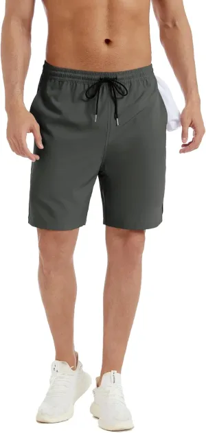 Men's Stretch Waist Casual Shorts-7" Quick Dry Running Athletic Shorts with Towel Loop