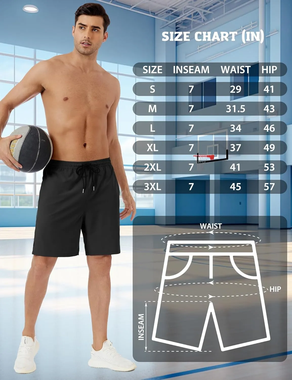 Men's Stretch Waist Casual Shorts-7" Quick Dry Running Athletic Shorts with Towel Loop