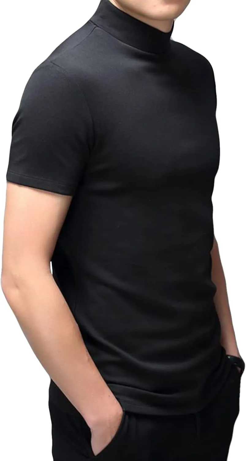 Mens T Shirt Short Sleeve Basic Mock Turtleneck Slim Fit Undershirt Pullover Thermal Solid Tops