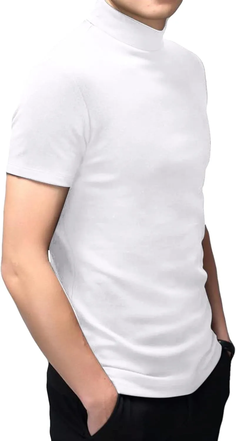 Mens T Shirt Short Sleeve Basic Mock Turtleneck Slim Fit Undershirt Pullover Thermal Solid Tops