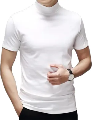 Mens T Shirt Short Sleeve Basic Mock Turtleneck Slim Fit Undershirt Pullover Thermal Solid Tops