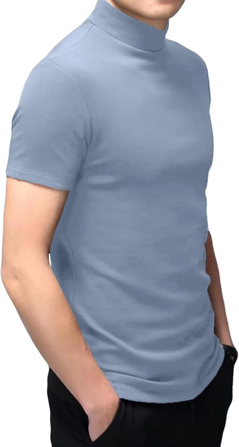Mens T Shirt Short Sleeve Basic Mock Turtleneck Slim Fit Undershirt Pullover Thermal Solid Tops