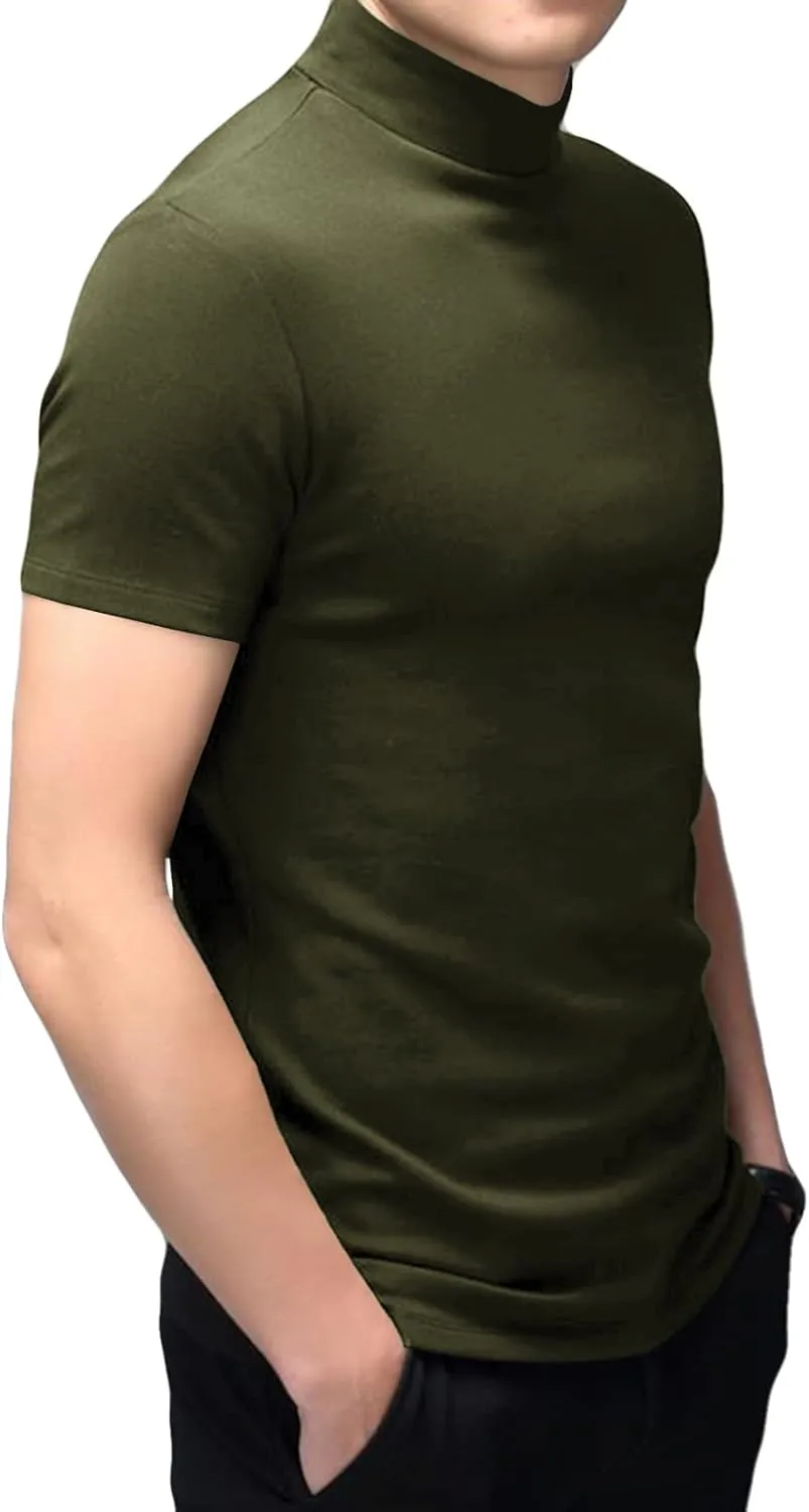 Mens T Shirt Short Sleeve Basic Mock Turtleneck Slim Fit Undershirt Pullover Thermal Solid Tops