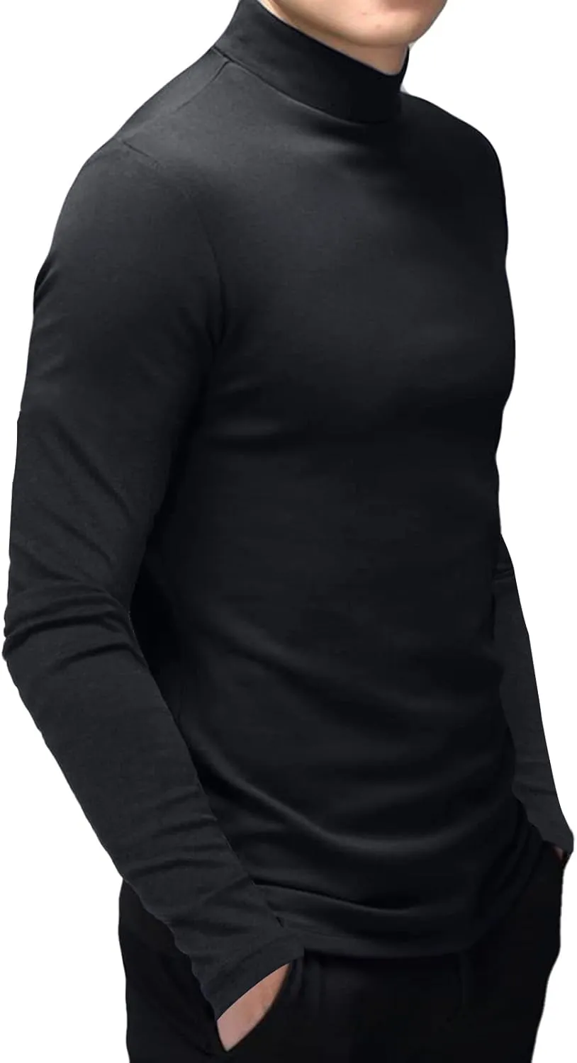 Mens T Shirt Short Sleeve Basic Mock Turtleneck Slim Fit Undershirt Pullover Thermal Solid Tops