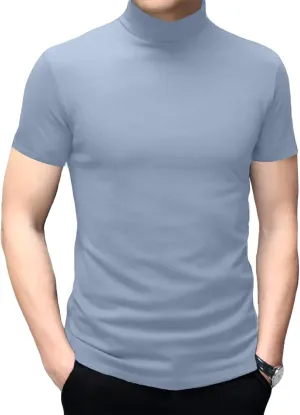 Mens T Shirt Short Sleeve Basic Mock Turtleneck Slim Fit Undershirt Pullover Thermal Solid Tops