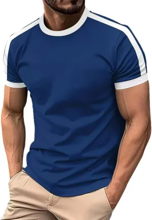 Men's T-Shirts Short Sleeve Crewneck Casual Sport Tee Trendy Colorblock Baseball Shirt Workout Muscle Top Big & Tall