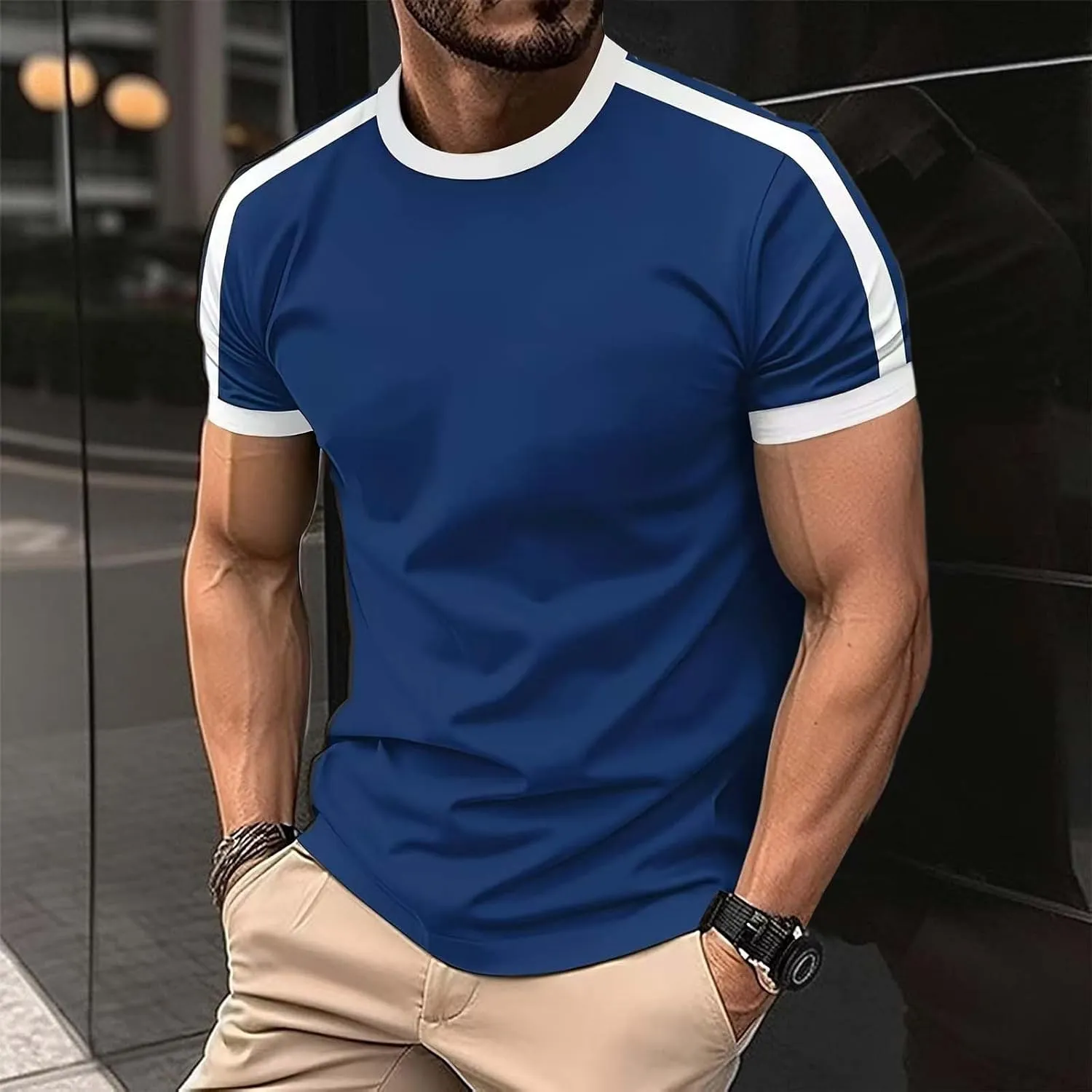 Men's T-Shirts Short Sleeve Crewneck Casual Sport Tee Trendy Colorblock Baseball Shirt Workout Muscle Top Big & Tall