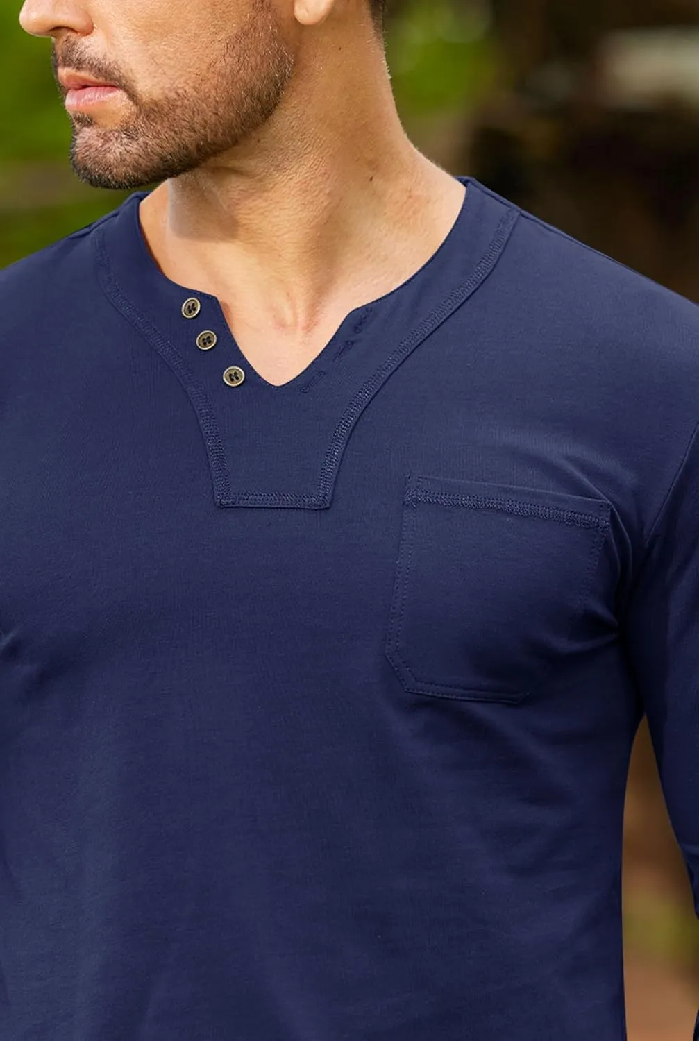 Mens V Neck Shirts Long Sleeve Casual Soft Cotton Slim Fit T-Shirt (S-XXL)