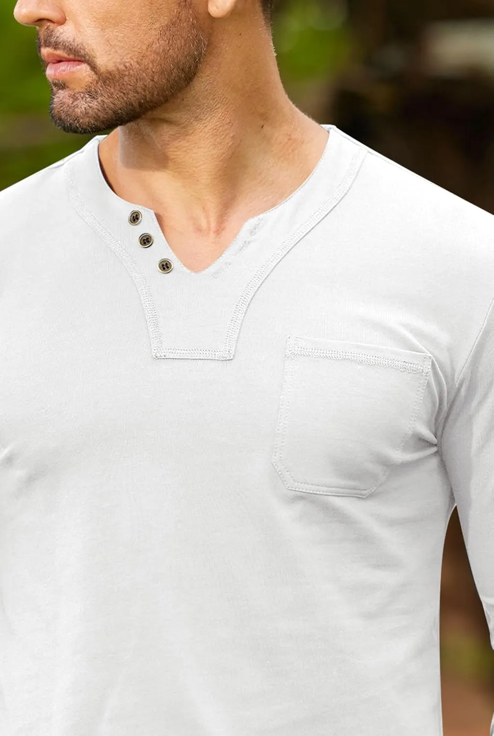 Mens V Neck Shirts Long Sleeve Casual Soft Cotton Slim Fit T-Shirt (S-XXL)