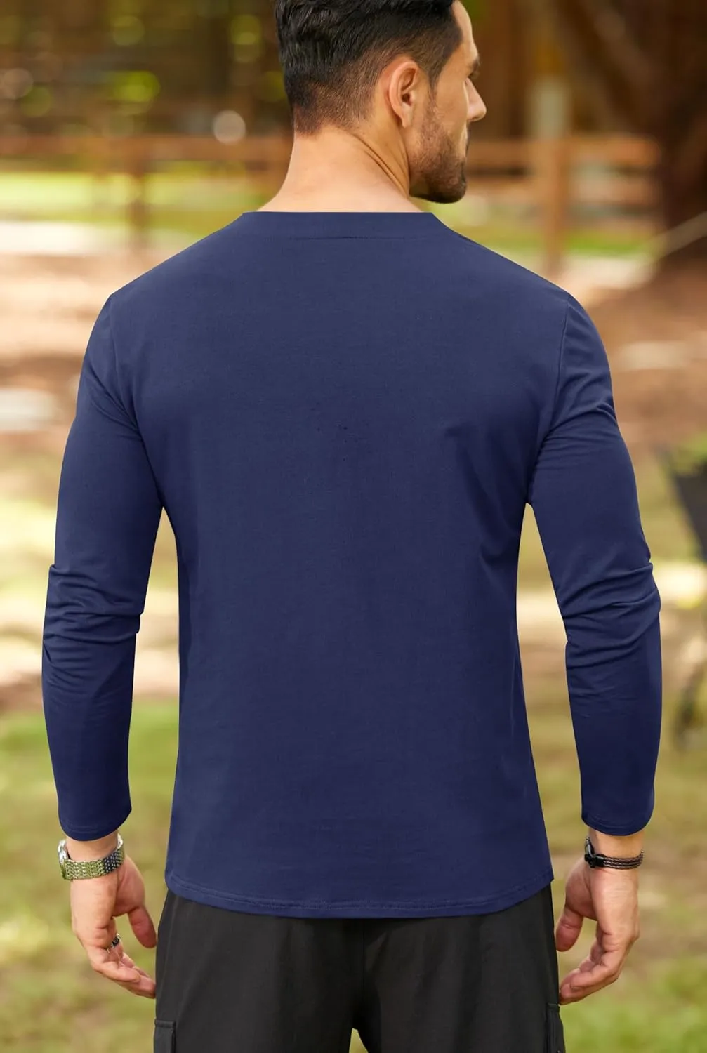 Mens V Neck Shirts Long Sleeve Casual Soft Cotton Slim Fit T-Shirt (S-XXL)