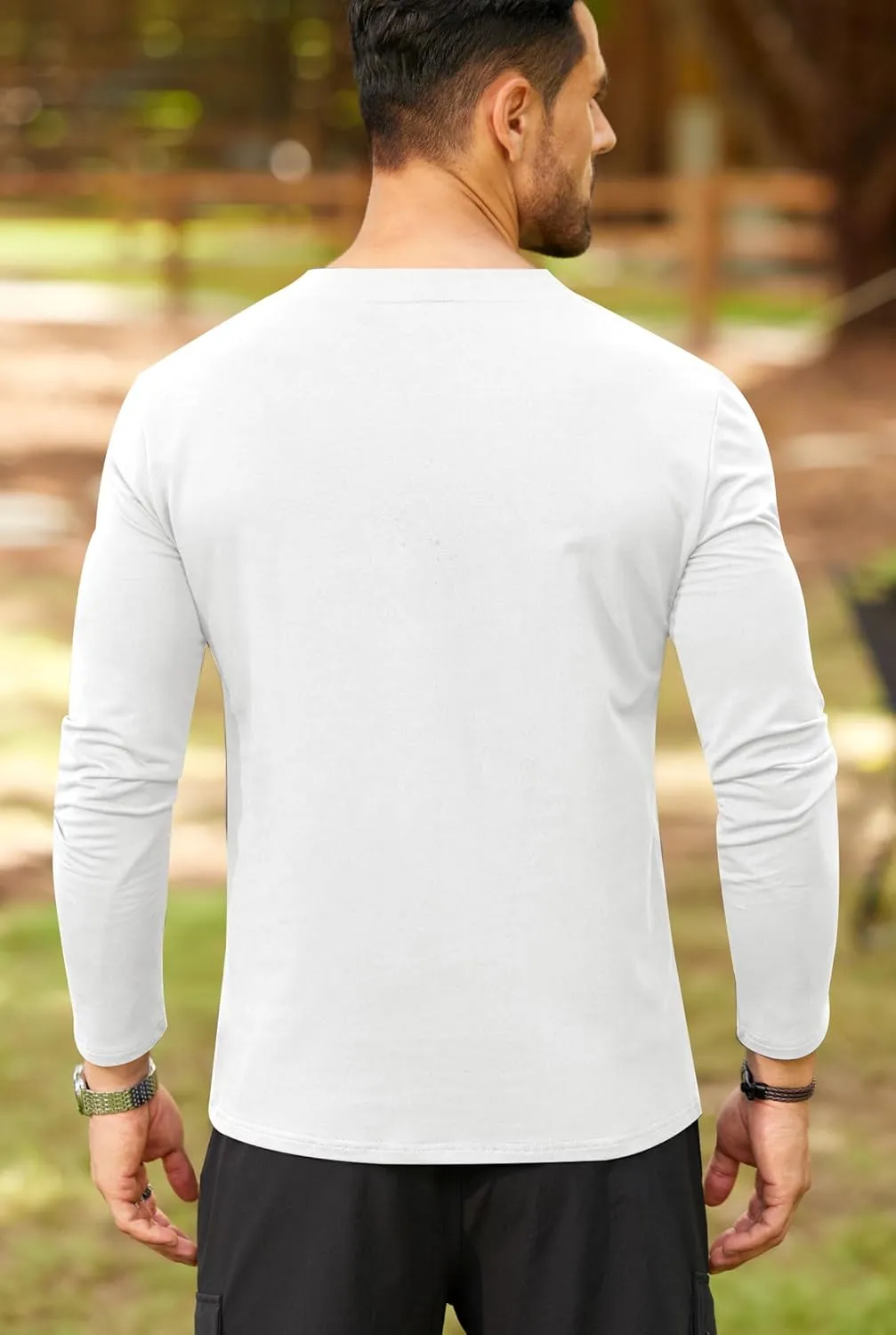 Mens V Neck Shirts Long Sleeve Casual Soft Cotton Slim Fit T-Shirt (S-XXL)