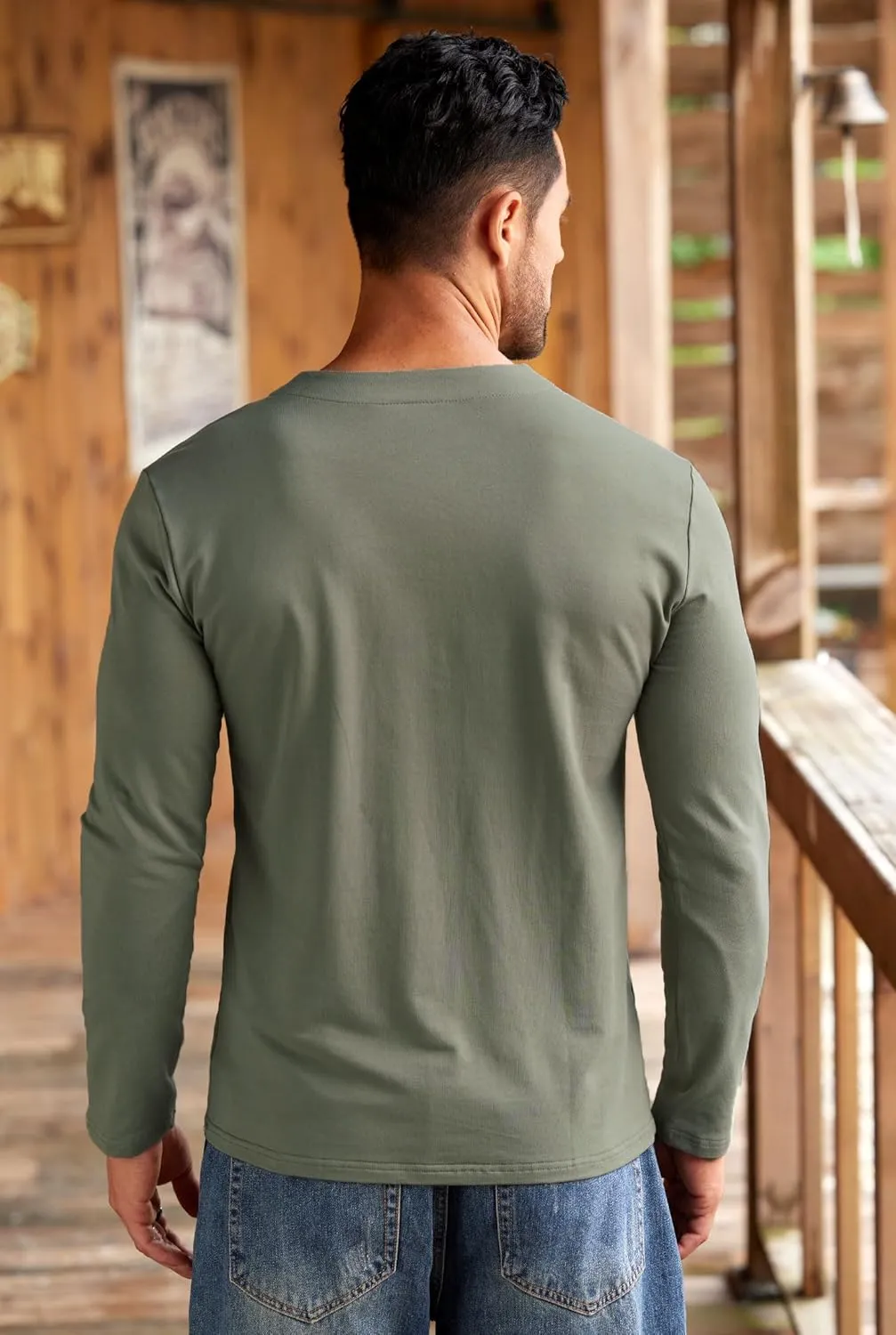Mens V Neck Shirts Long Sleeve Casual Soft Cotton Slim Fit T-Shirt (S-XXL)
