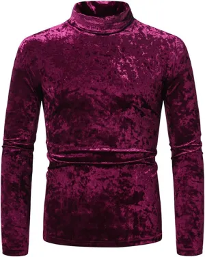 Mens Velvet Turtleneck Sweater Long Sleeve Solid Color T-Shirts Basic Slim Fit Pullover Tees
