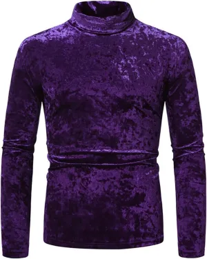 Mens Velvet Turtleneck Sweater Long Sleeve Solid Color T-Shirts Basic Slim Fit Pullover Tees