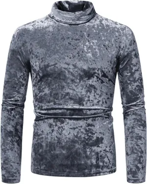 Mens Velvet Turtleneck Sweater Long Sleeve Solid Color T-Shirts Basic Slim Fit Pullover Tees