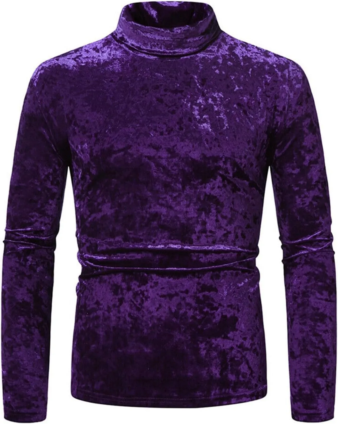 Mens Velvet Turtleneck Sweater Long Sleeve Solid Color T-Shirts Basic Slim Fit Pullover Tees