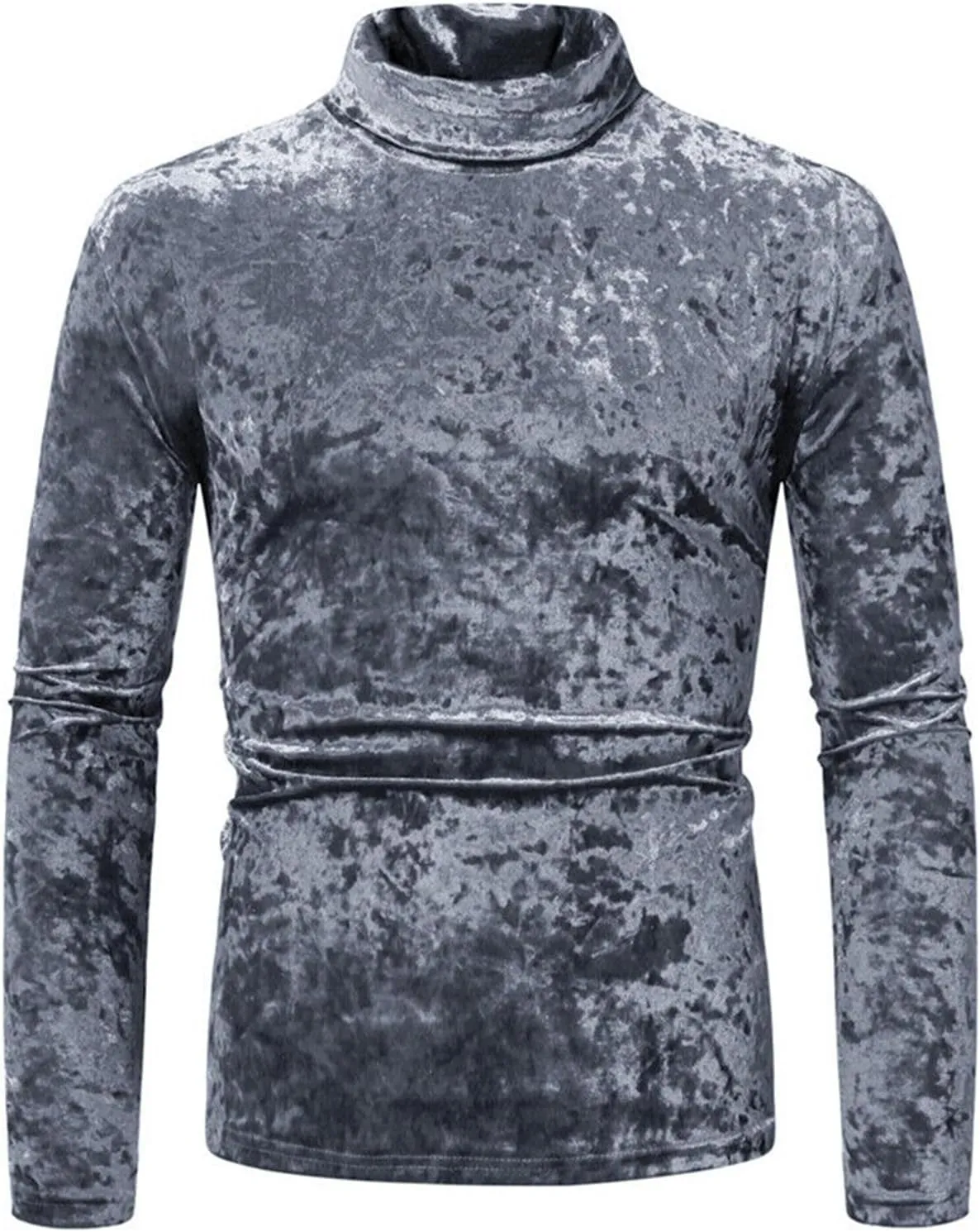 Mens Velvet Turtleneck Sweater Long Sleeve Solid Color T-Shirts Basic Slim Fit Pullover Tees