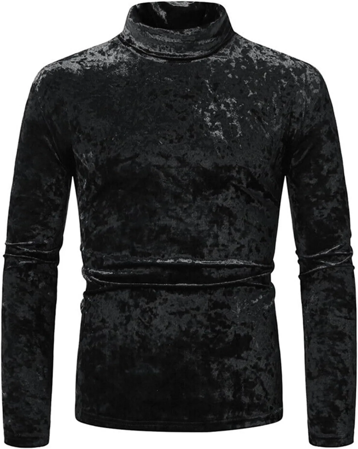 Mens Velvet Turtleneck Sweater Long Sleeve Solid Color T-Shirts Basic Slim Fit Pullover Tees